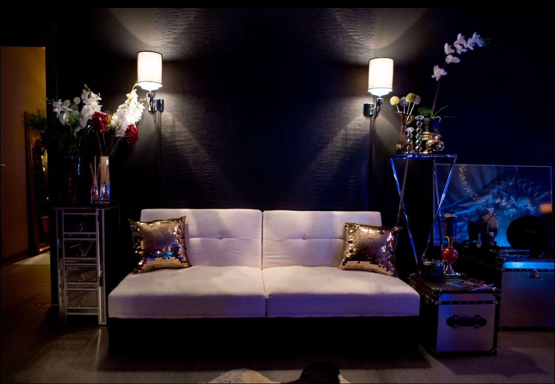 Studio sofa corner with blue lighting